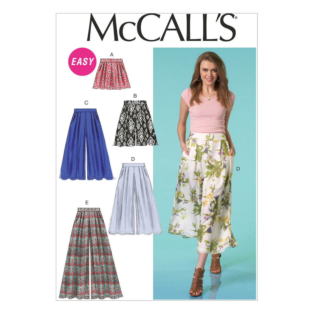 McCall's M7131 sewing pattern envelope showing trousers, culottes and shorts designs