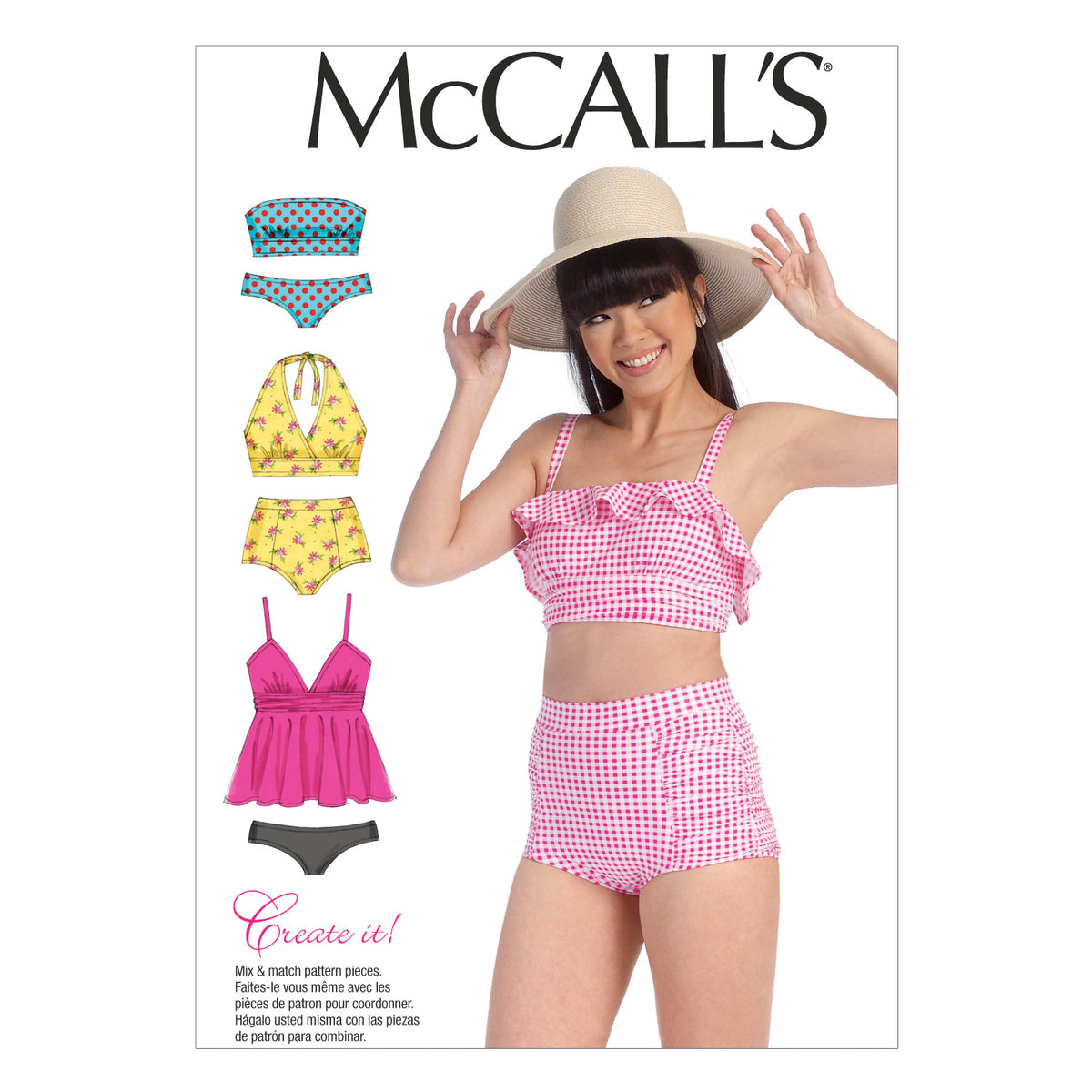 McCall's M7168 sewing pattern envelope showing lined swimsuit designs