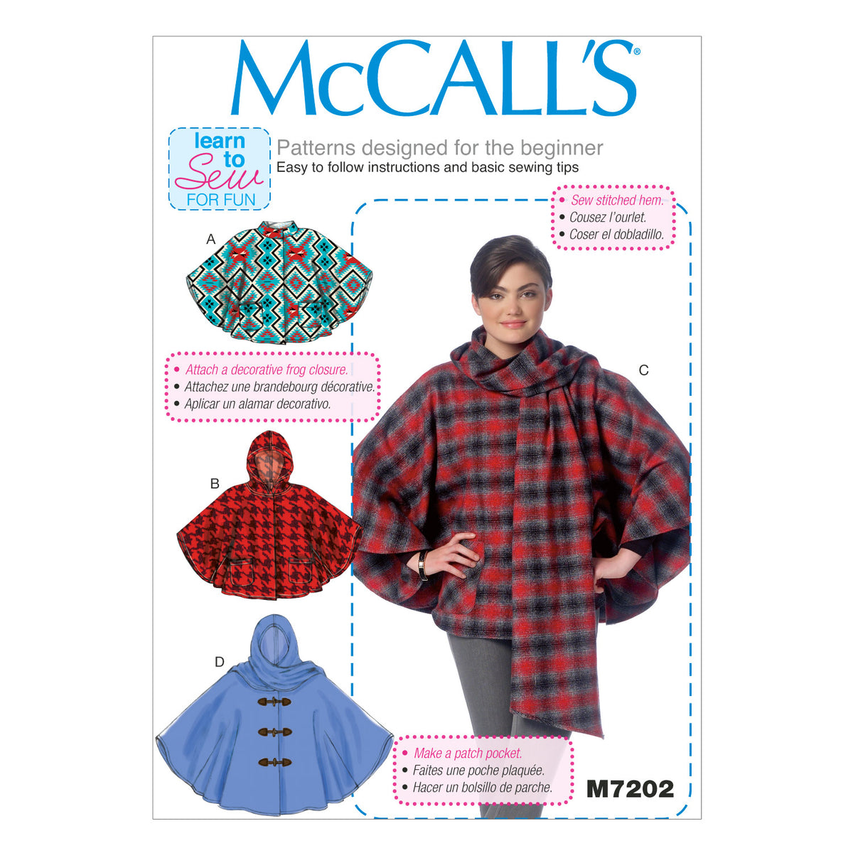 McCall's M7202 sewing pattern envelope showing poncho designs
