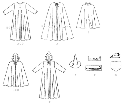 McCall's M7224 sewing pattern envelope showing cape and tunic costume designs