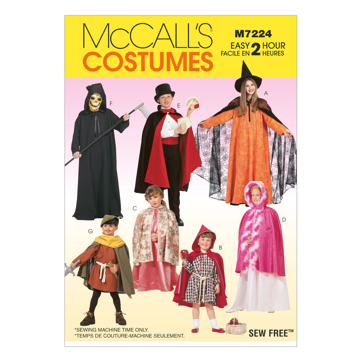 McCall's M7224 sewing pattern envelope showing cape and tunic costume designs