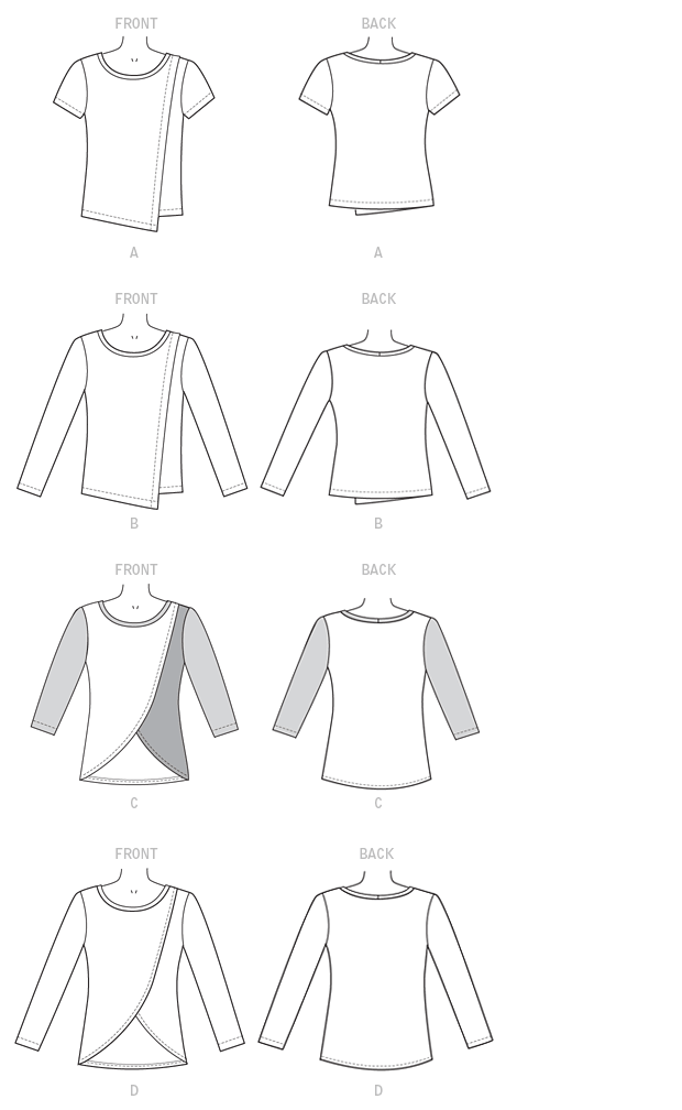 McCall's M7247 sewing pattern envelope showing close-fitting pullover top designs