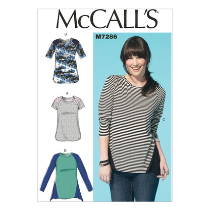 McCall's M7286 sewing pattern envelope showing close-fitting pullover top designs