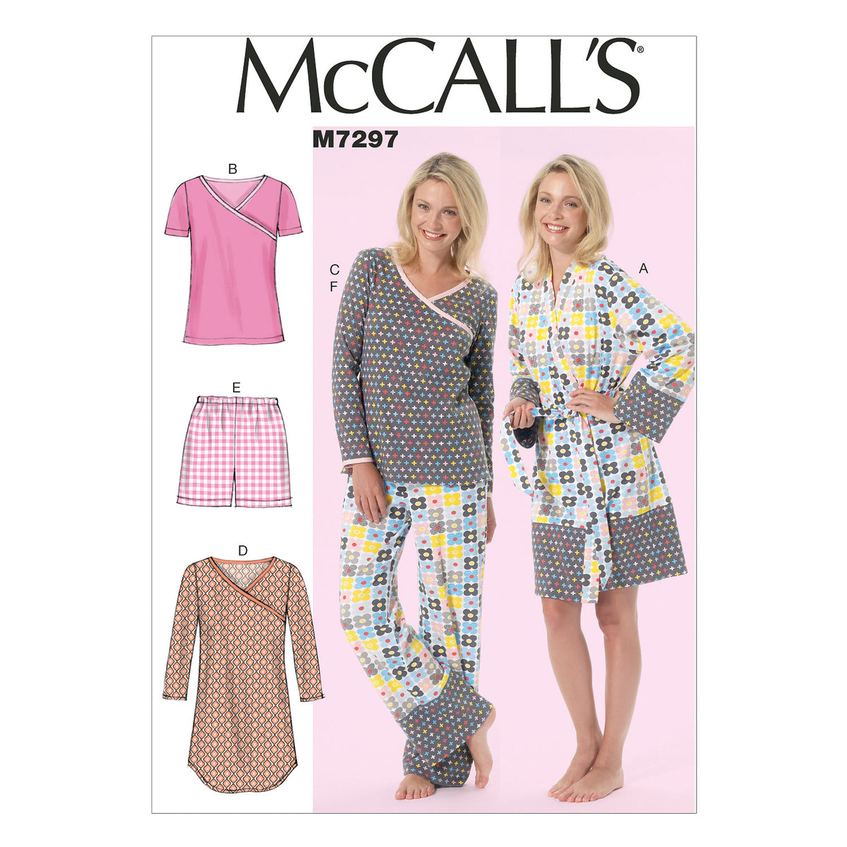McCall's M7297 sewing pattern envelope showing wrap robe designs