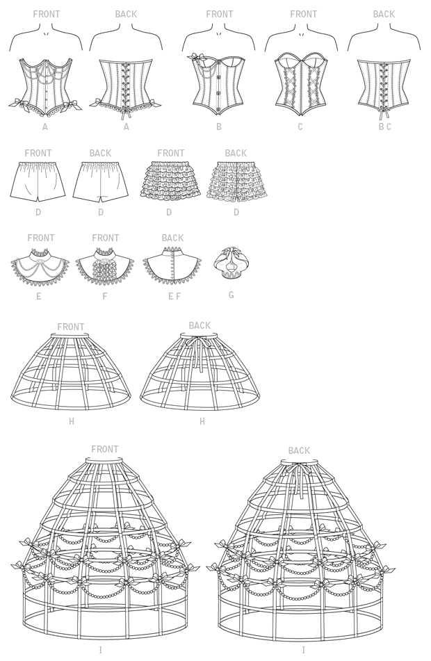 McCall's M7306 sewing pattern envelope showing boned corset designs