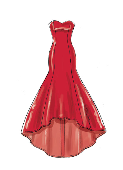 McCall's M7320 sewing pattern envelope showing boned occasion dress designs