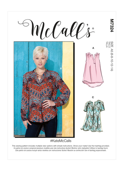 McCall's M7324 sewing pattern envelope showing pullover top and tunic designs