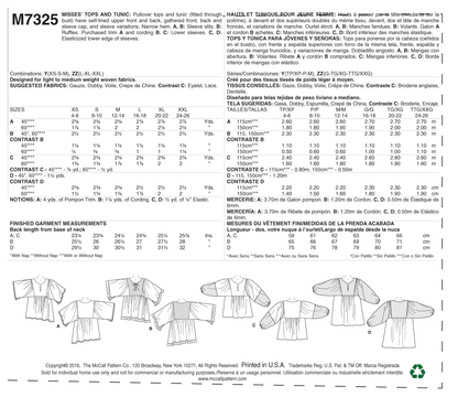 McCall's M7325 sewing pattern envelope showing pullover tops and a tunic