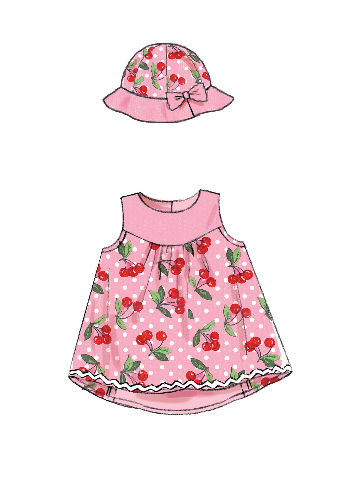 McCall's M7342 sewing pattern envelope showing sleeveless baby dresses