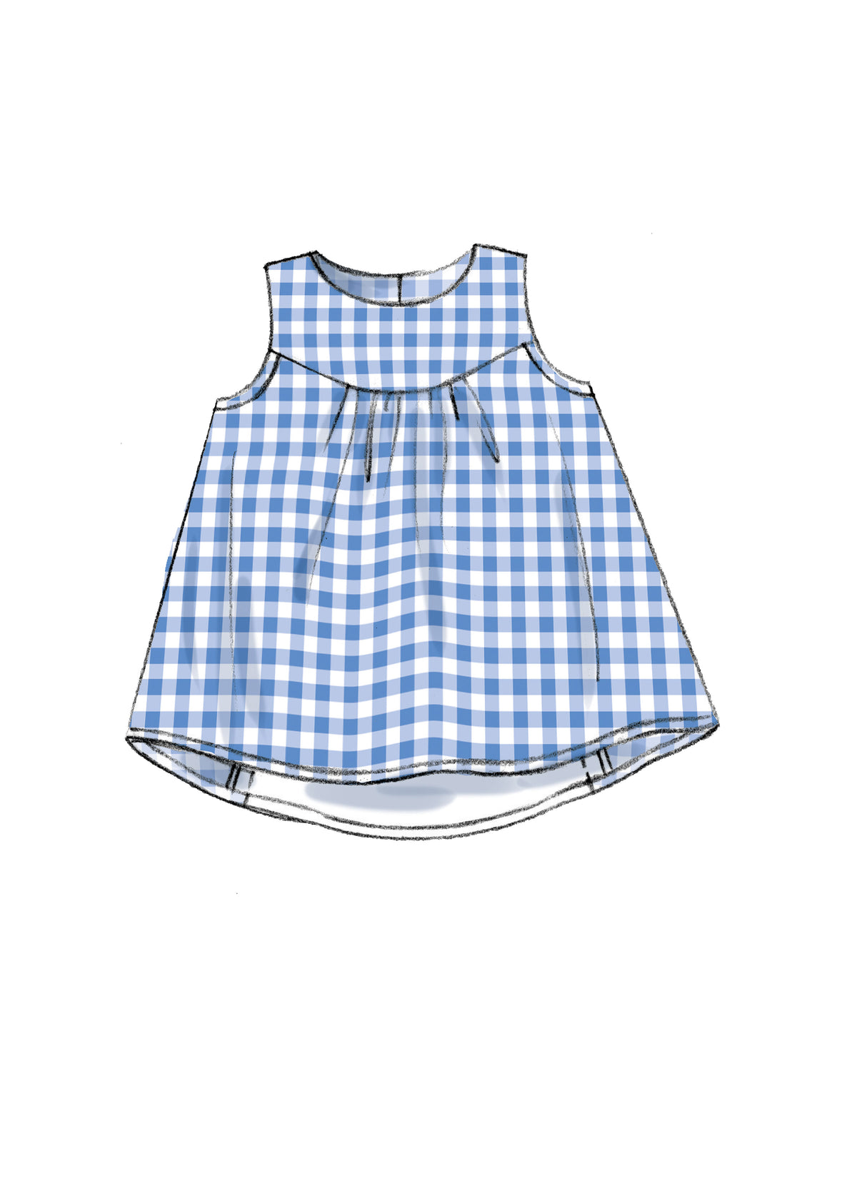 McCall's M7342 sewing pattern envelope showing sleeveless baby dresses