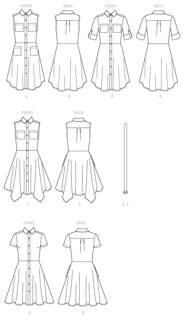 McCall's M7351 sewing pattern envelope showing dresses with a pointed collar