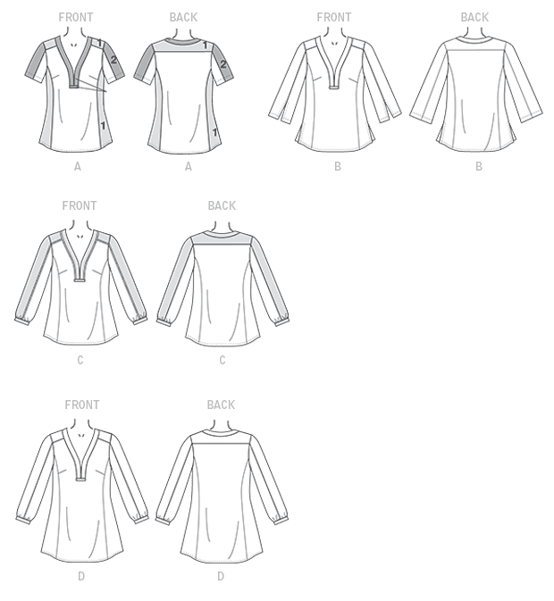 McCall's M7357 sewing pattern envelope showing loose-fitting pullover tops