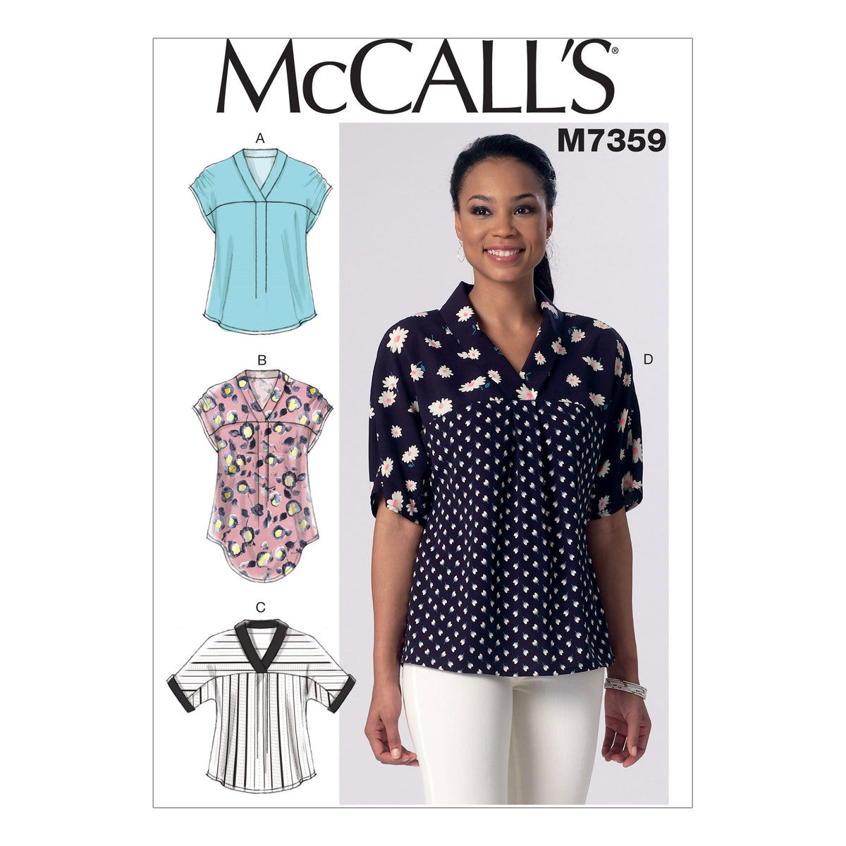 McCall's M7359 sewing pattern envelope showing pullover tops