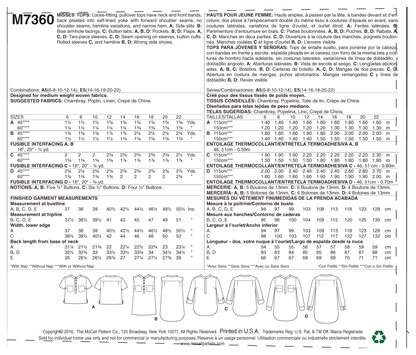McCall's M7360 sewing pattern envelope showing loose-fitting pullover tops