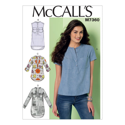 McCall's M7360 sewing pattern envelope showing loose-fitting pullover tops