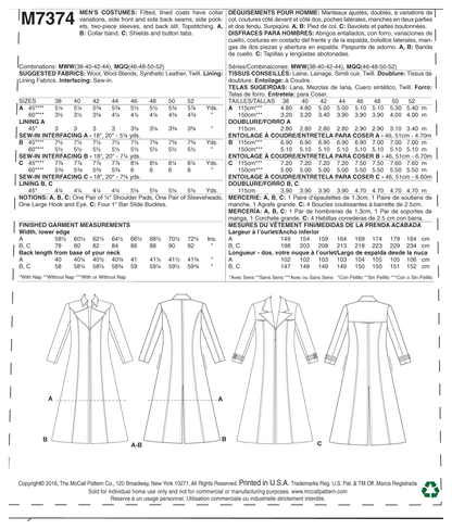 McCall's M7374 sewing pattern envelope showing fitted, lined coats