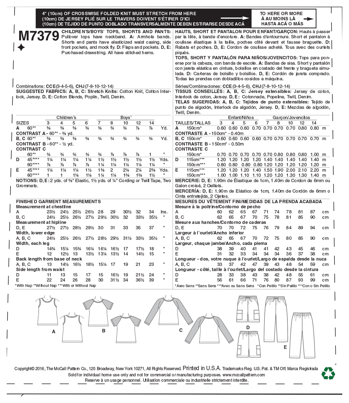 McCall's M7379 sewing pattern envelope showing pullover tops
