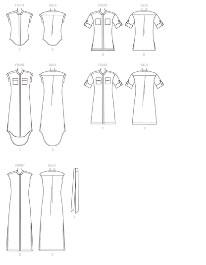 McCall's M7387 sewing pattern envelope showing a top, tunic and dresses