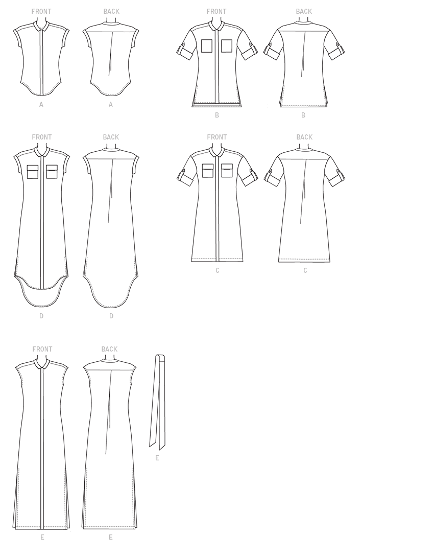 McCall's M7387 sewing pattern envelope showing a top, tunic and dresses