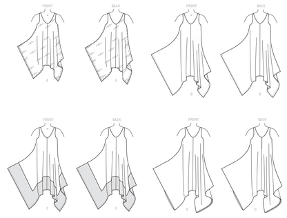 McCall's M7402 sewing pattern envelope showing sleeveless pullover dresses and a pull-on jumpsuit