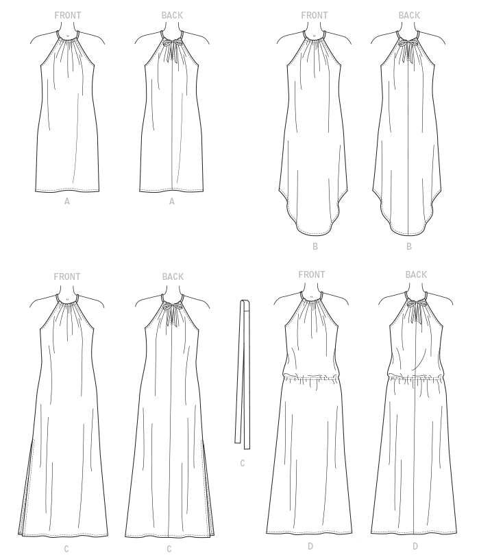 McCall's M7405 sewing pattern envelope showing loose-fitting, sleeveless pullover dresses
