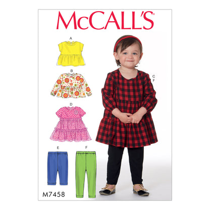 McCall's M7458 sewing pattern envelope showing pullover tops and dresses