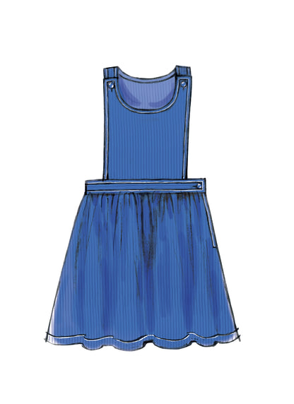 McCall's M7459 sewing pattern envelope showing pinafores and dungarees