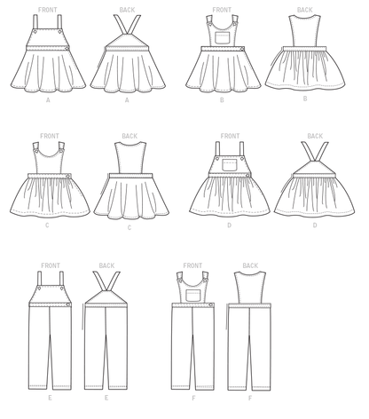 McCall's M7459 sewing pattern envelope showing pinafores and dungarees
