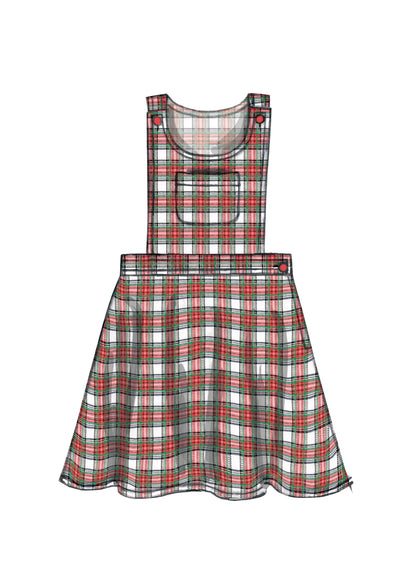McCall's M7459 sewing pattern envelope showing pinafores and dungarees
