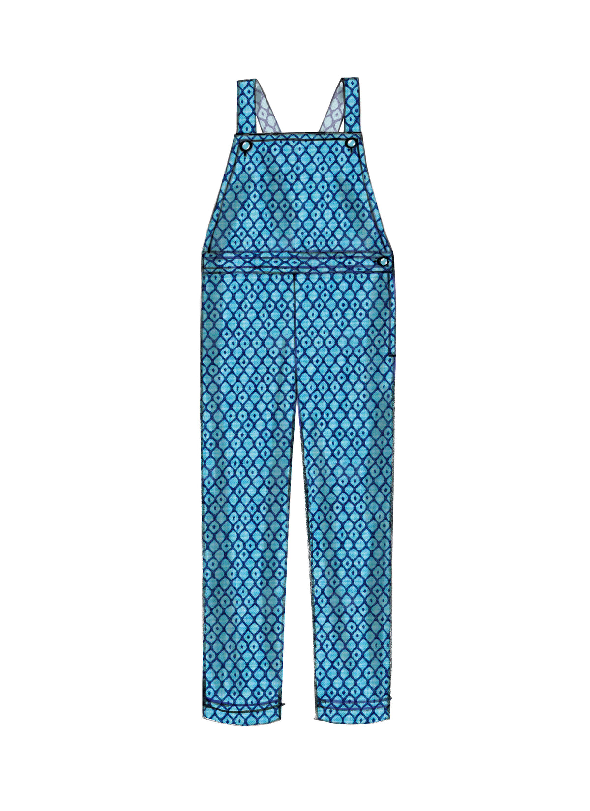 McCall's M7459 sewing pattern envelope showing pinafores and dungarees