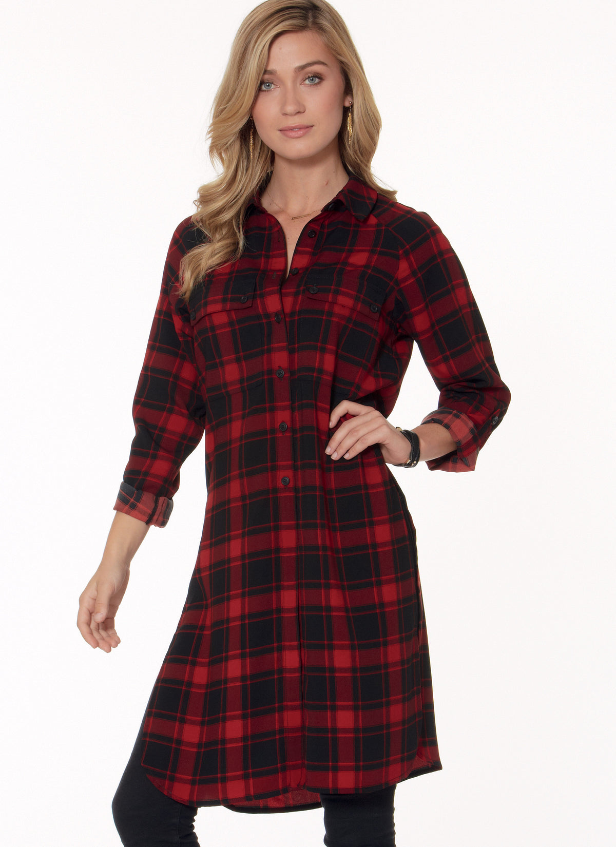 McCall's M7472 sewing pattern envelope showing loose-fitting button-front shirts and tunics