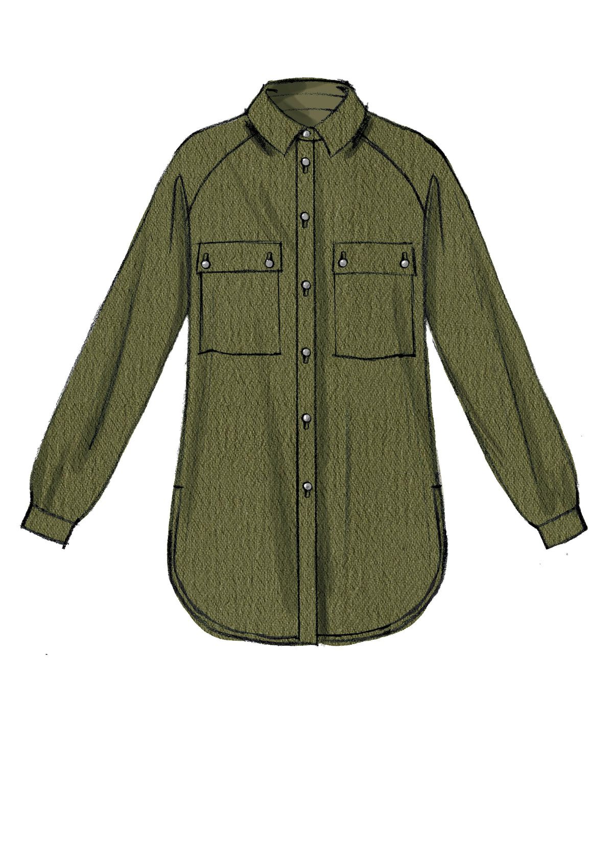 McCall's M7472 sewing pattern envelope showing loose-fitting button-front shirts and tunics