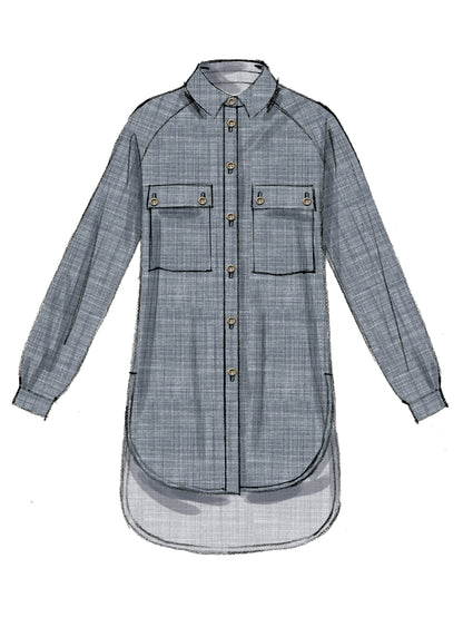 McCall's M7472 sewing pattern envelope showing loose-fitting button-front shirts and tunics