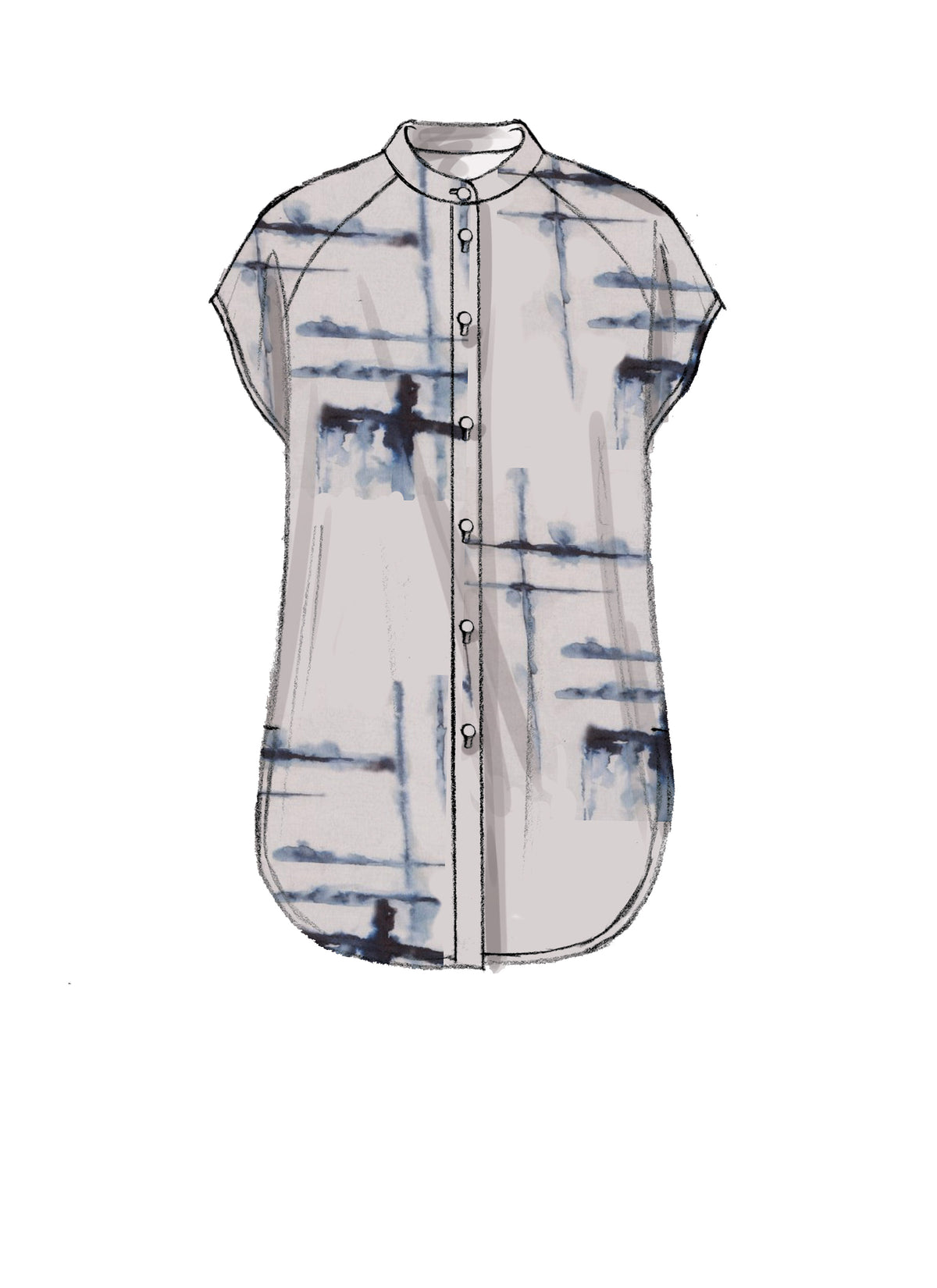 McCall's M7472 sewing pattern envelope showing loose-fitting button-front shirts and tunics