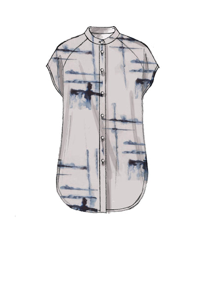 McCall's M7472 sewing pattern envelope showing loose-fitting button-front shirts and tunics