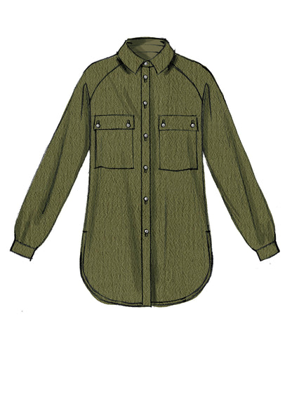 McCall's M7472 sewing pattern envelope showing loose-fitting button-front shirts and tunics