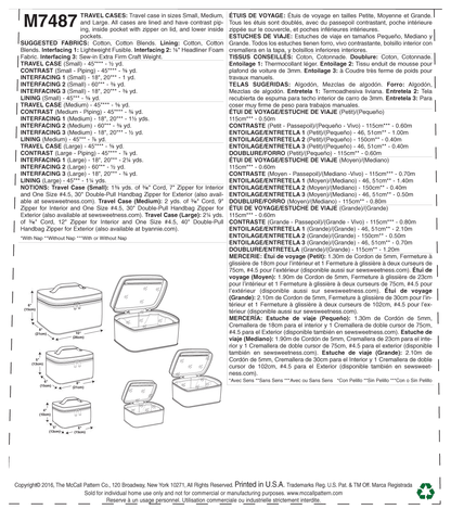 McCall's M7487 sewing pattern envelope showing travel case designs