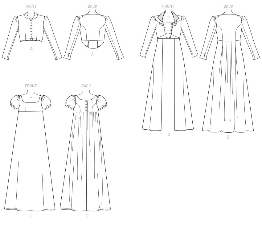 McCall's M7493 sewing pattern envelope showing fitted costume jacket designs