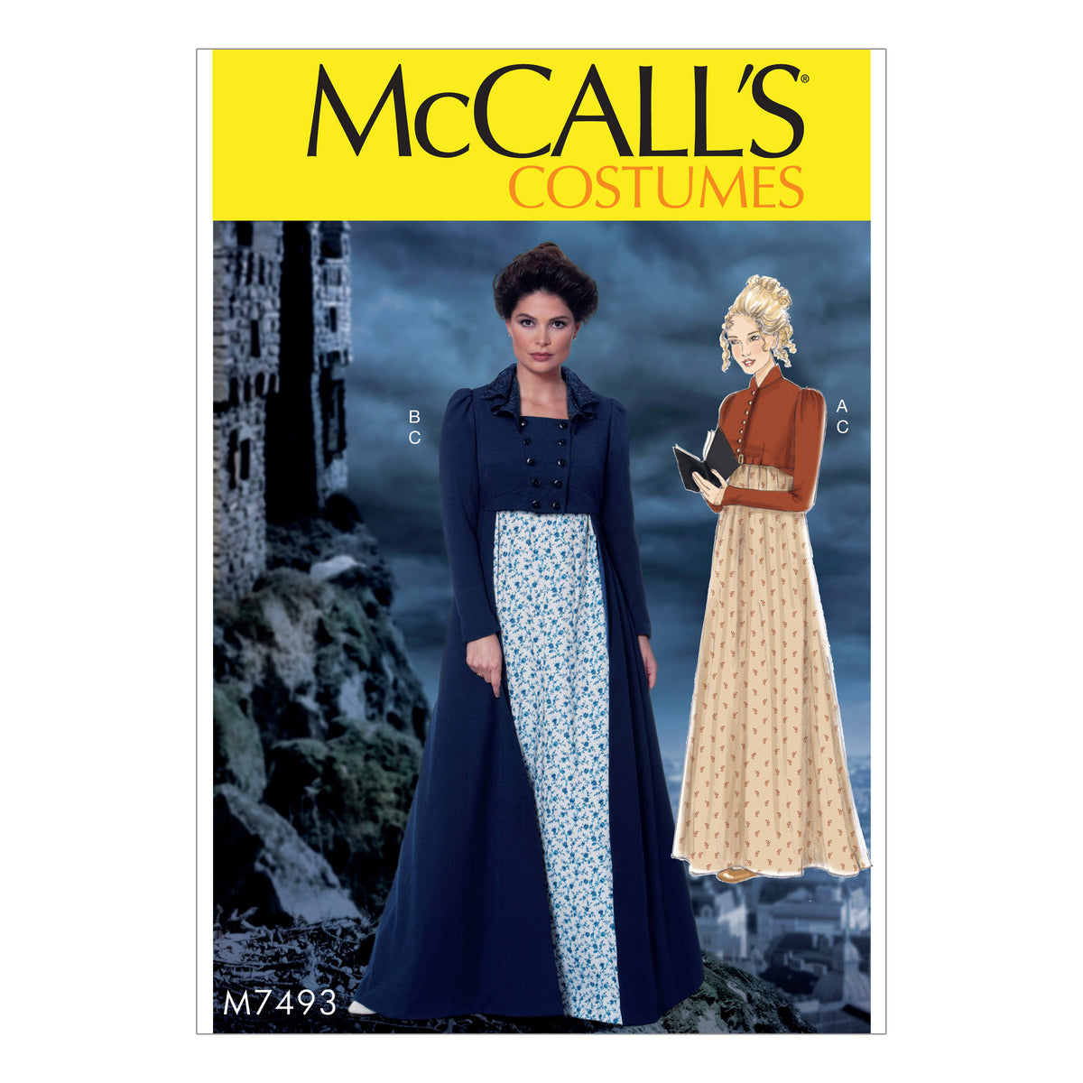 McCall's M7493 sewing pattern envelope showing fitted costume jacket designs