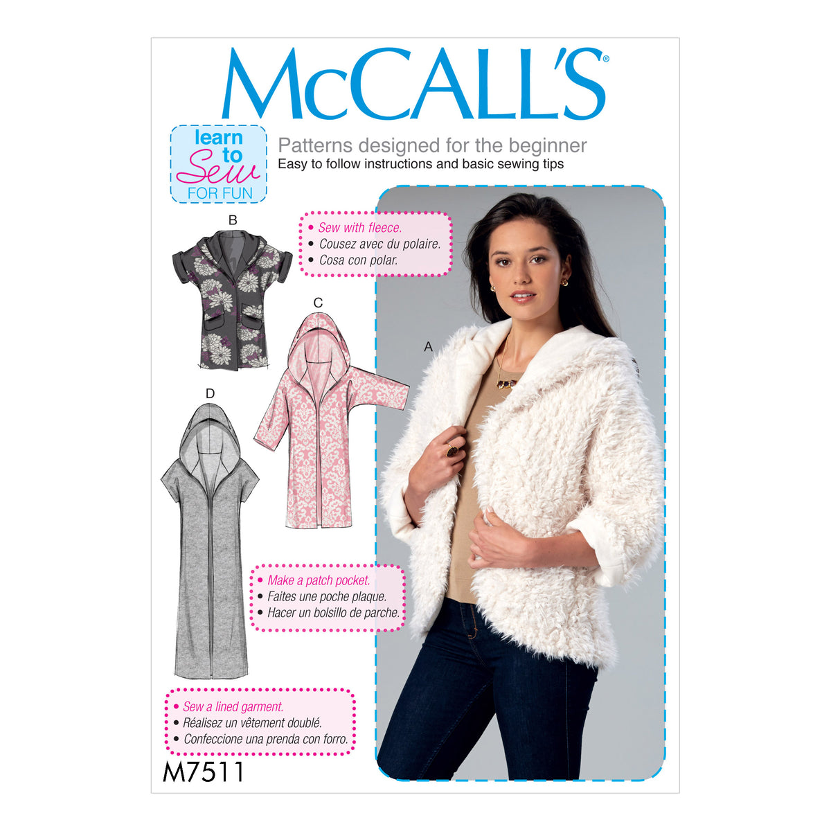 McCall's M7511 sewing pattern envelope showing hooded jacket designs