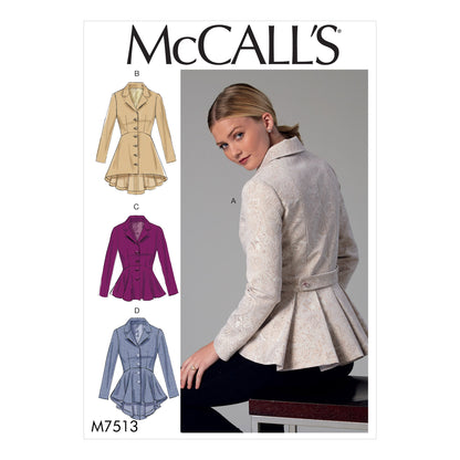 McCall's M7513 sewing pattern envelope showing fitted lined jacket designs