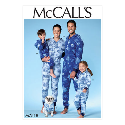 McCall's M7518 sewing pattern envelope showing jumpsuit and dog coat designs