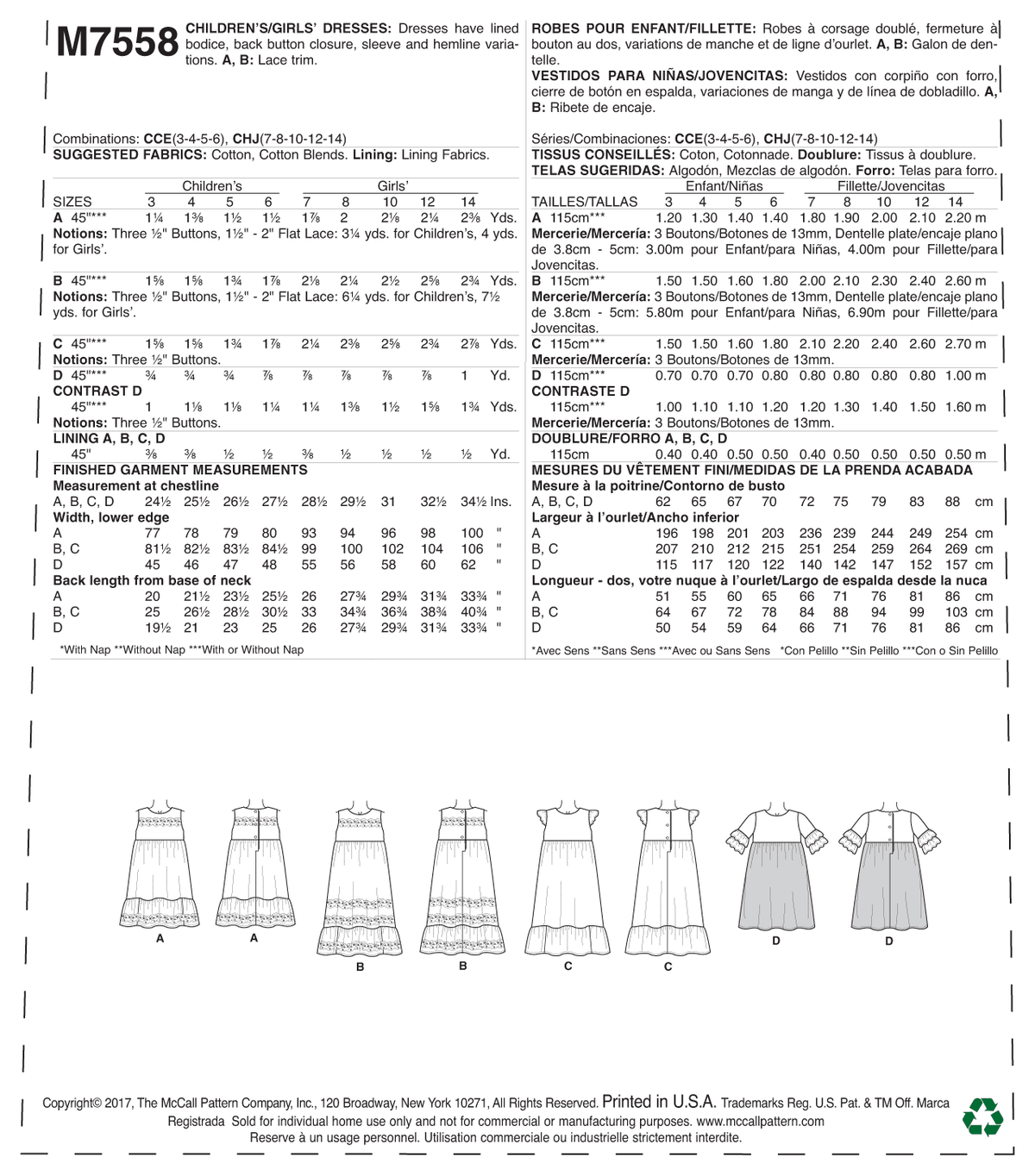 McCall's M7558 sewing pattern envelope showing dress designs