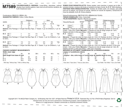 McCall's M7589 sewing pattern envelope showing sleeveless pullover dress designs