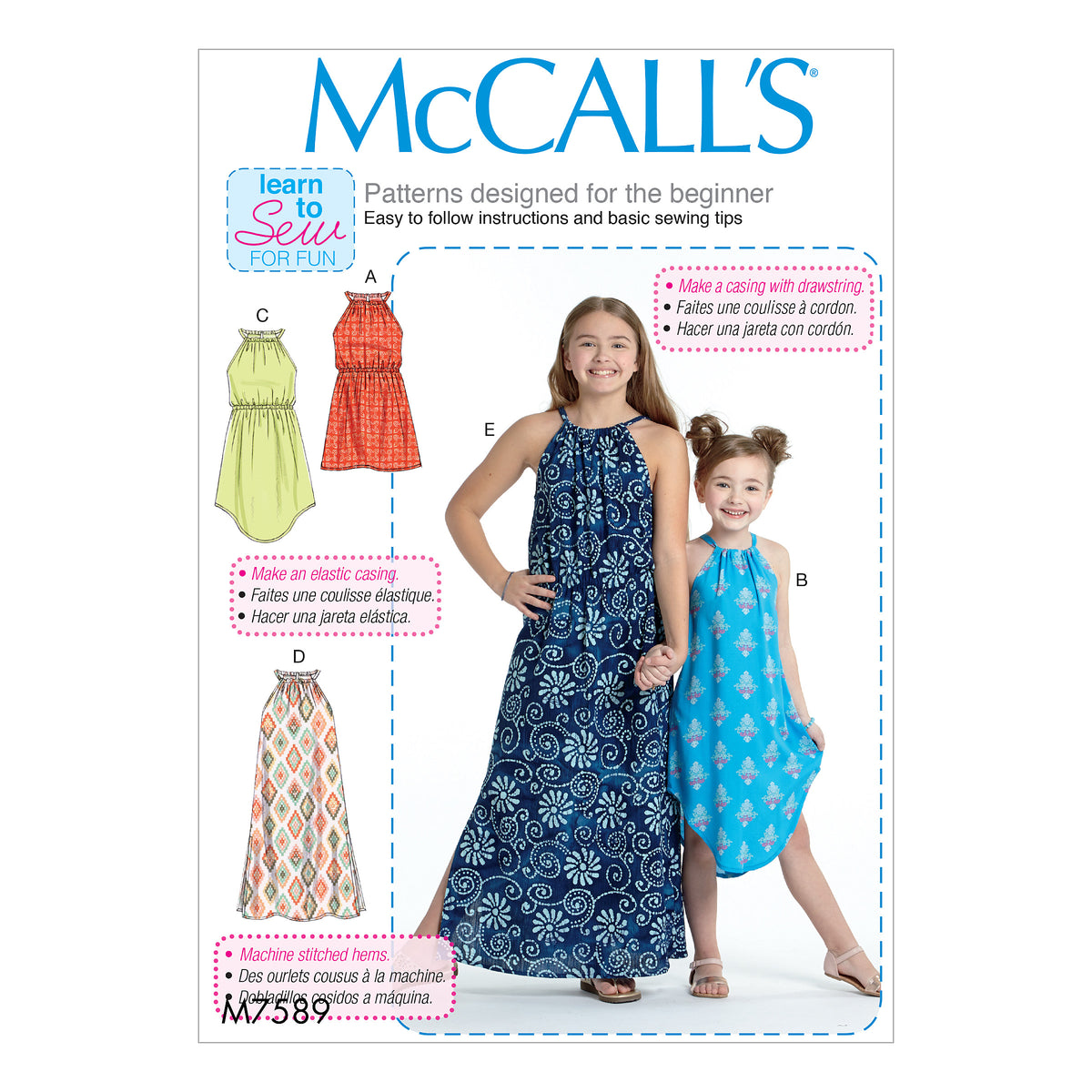 McCall's M7589 sewing pattern envelope showing sleeveless pullover dress designs