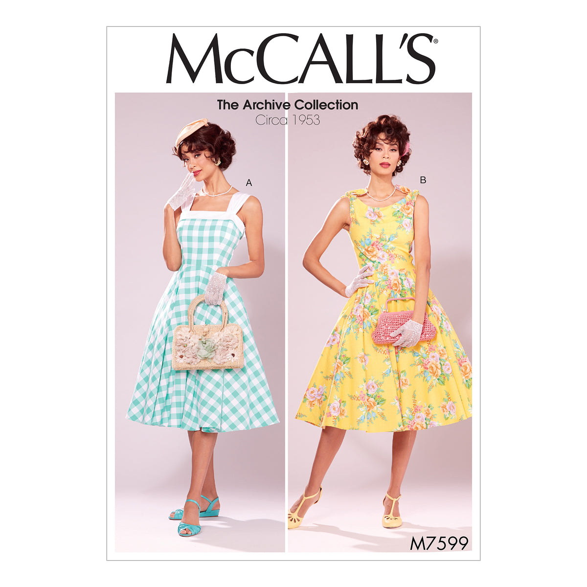 McCall's M7599 sewing pattern envelope showing lined dress and petticoat designs