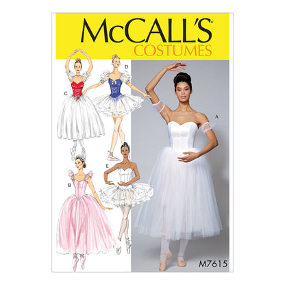 McCall's M7615 sewing pattern envelope showing ballet costume designs