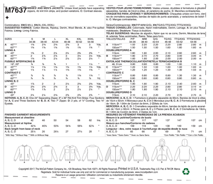 McCall's M7637 sewing pattern envelope showing lined jacket designs