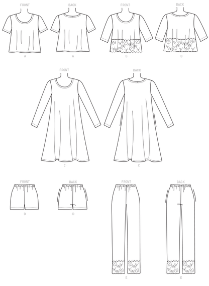 McCall's M7697 sewing pattern envelope showing fitted tops and dress designs
