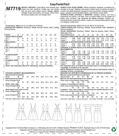 McCall's M7719 sewing pattern envelope for the women's fitted lined dress
